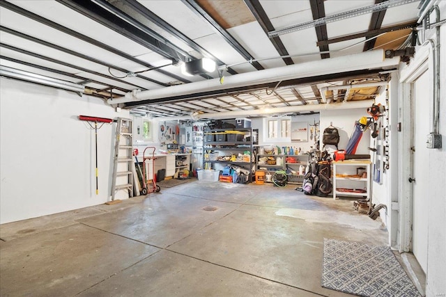 garage featuring a workshop area