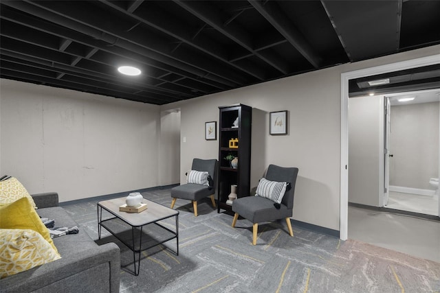 living room featuring baseboards