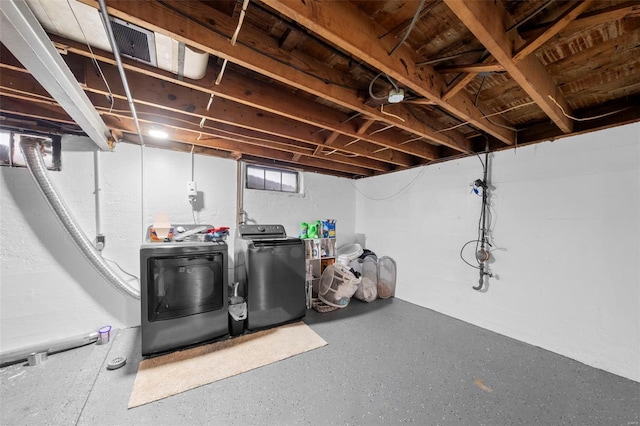 below grade area featuring independent washer and dryer