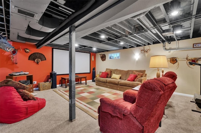 interior space with carpet floors, baseboards, and visible vents