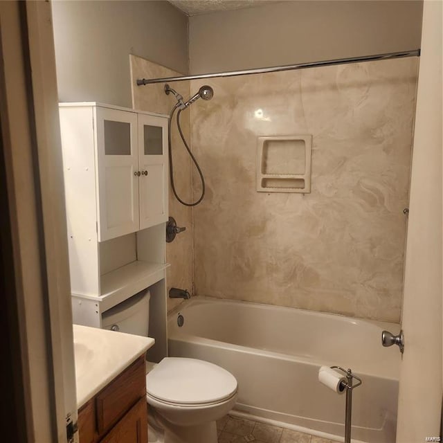 full bath featuring tile patterned floors, vanity, toilet, and  shower combination