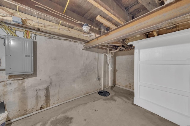 unfinished basement with electric panel
