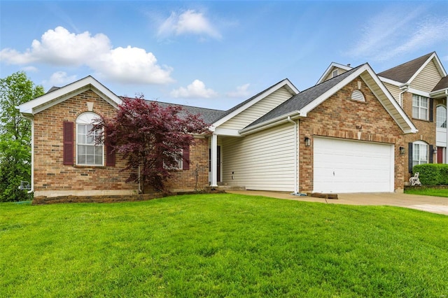 view of front of home with brick siding, a garage, and concrete driveway