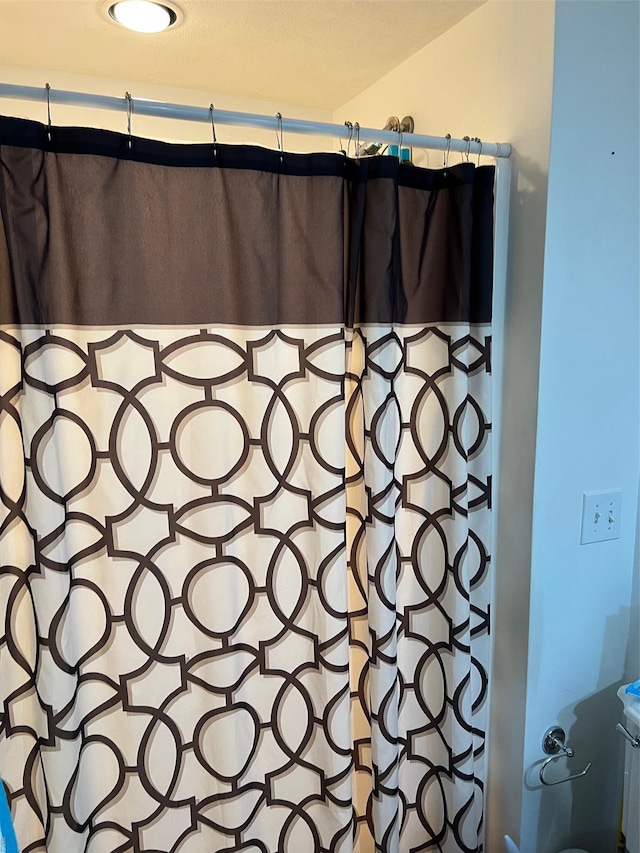 interior details with curtained shower