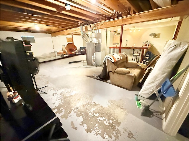 unfinished basement with heating unit