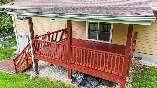 wooden deck featuring stairway