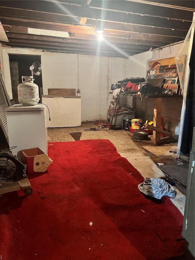 view of unfinished basement