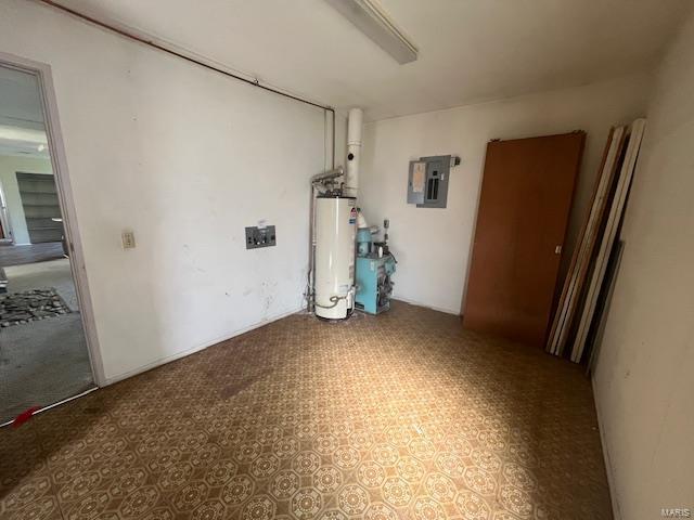 interior space featuring gas water heater and electric panel