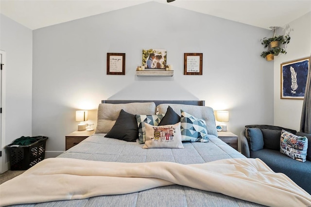 bedroom with lofted ceiling