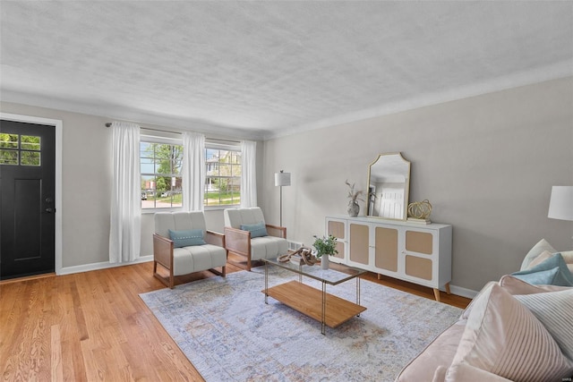 living room with baseboards, plenty of natural light, and wood finished floors
