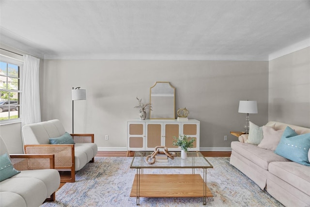 living room featuring baseboards and wood finished floors