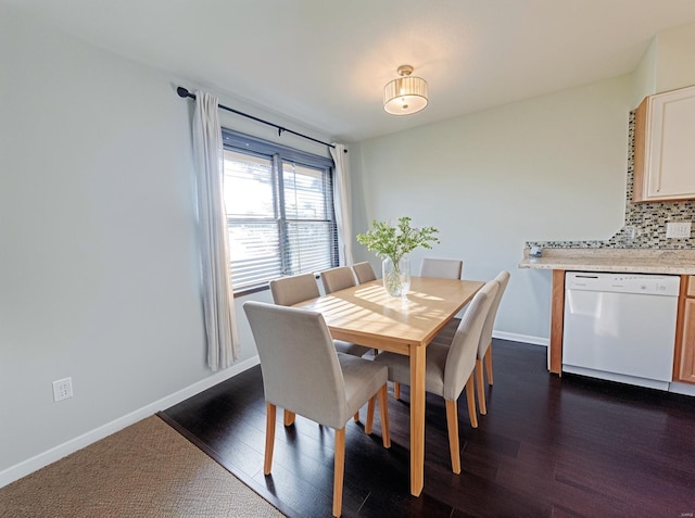 dining room with baseboards and dark wood-type flooring