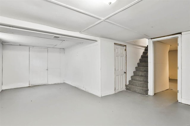 finished below grade area with stairway