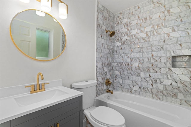 full bathroom with vanity, bathtub / shower combination, and toilet