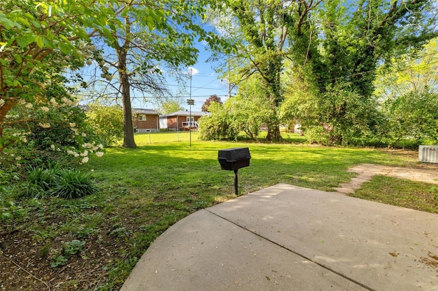 view of yard with a patio and fence