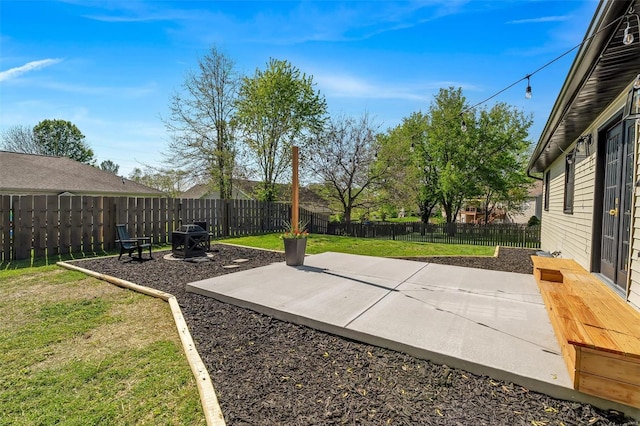 view of yard featuring a fenced backyard and a patio area