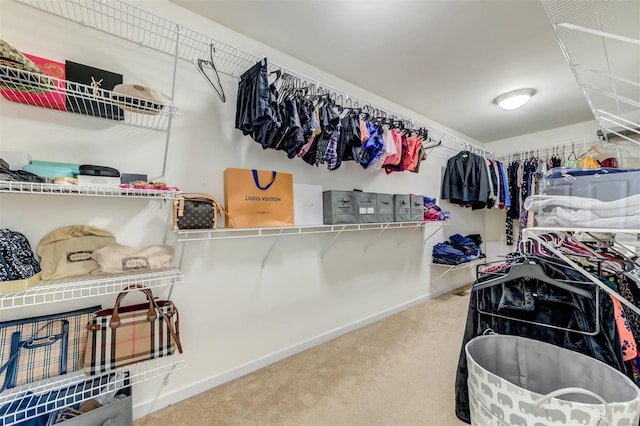 walk in closet with carpet