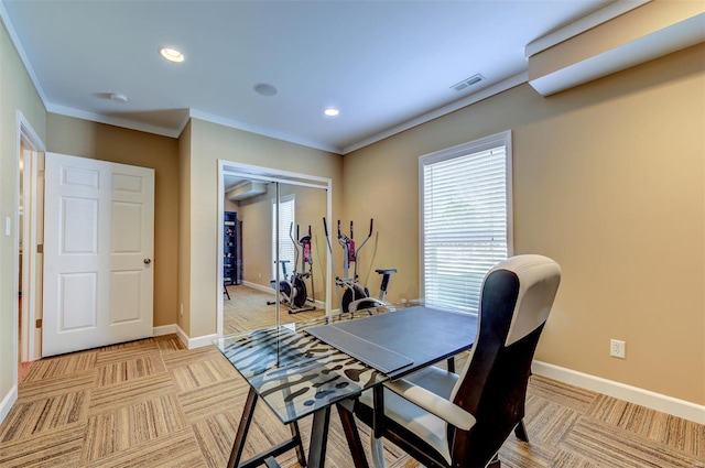 home office featuring visible vents, baseboards, and a wealth of natural light