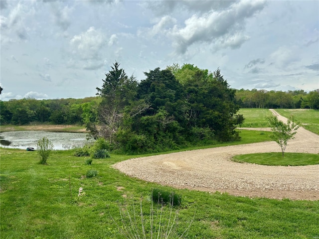 view of community featuring a yard and a water view