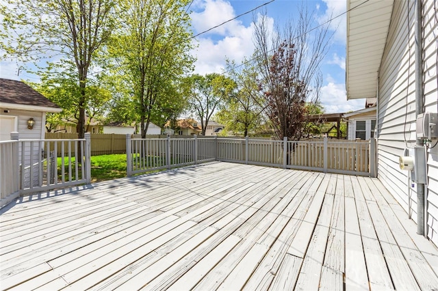 wooden terrace featuring a fenced backyard