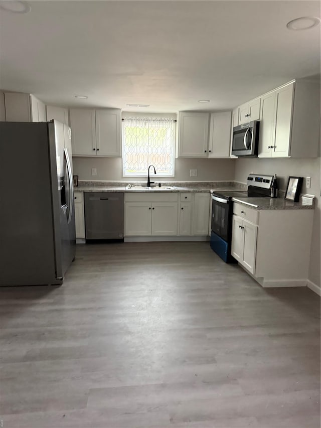 kitchen with a sink, light wood-style floors, and stainless steel appliances