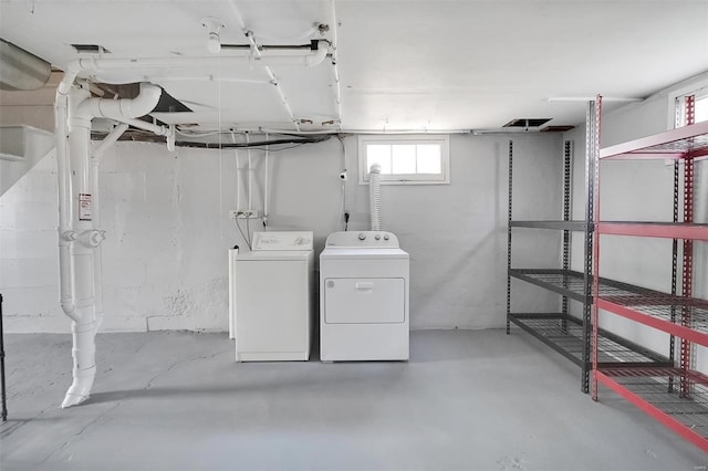 basement featuring washer and dryer