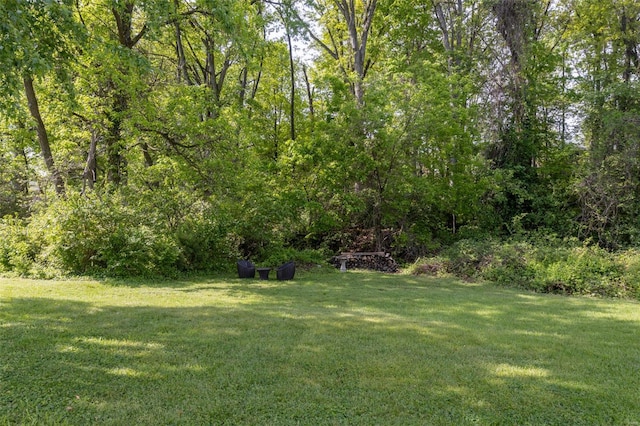 view of yard with a view of trees