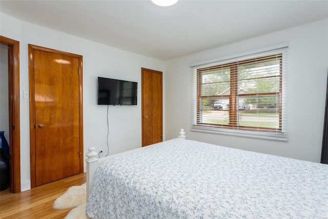 bedroom featuring a closet and light wood-type flooring
