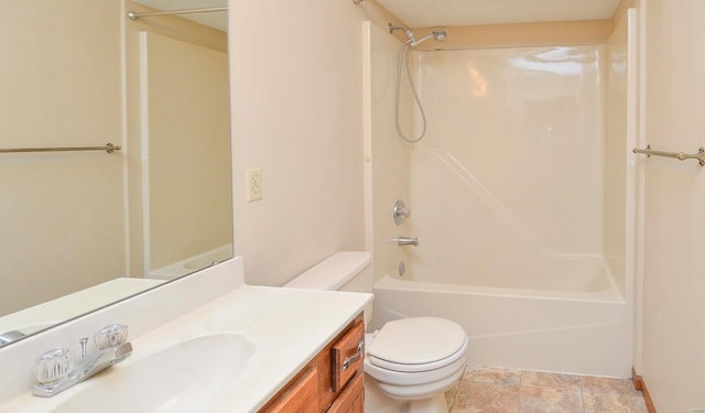 bathroom with toilet, washtub / shower combination, and vanity