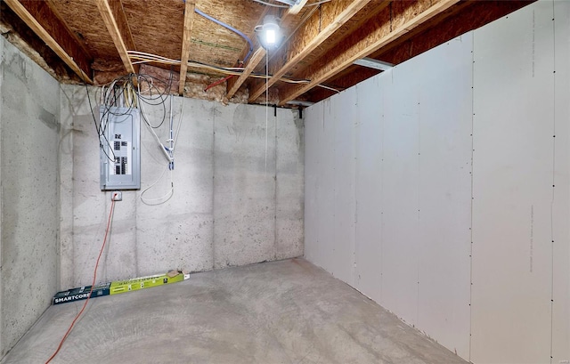 unfinished below grade area featuring electric panel