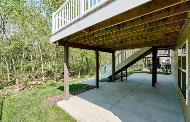 view of patio with stairway