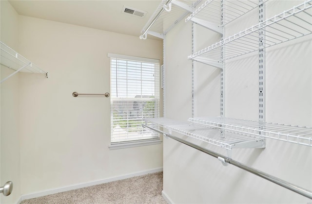 spacious closet with carpet floors and visible vents