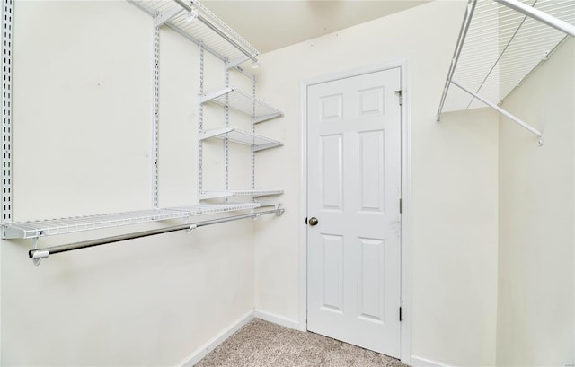 spacious closet with light colored carpet