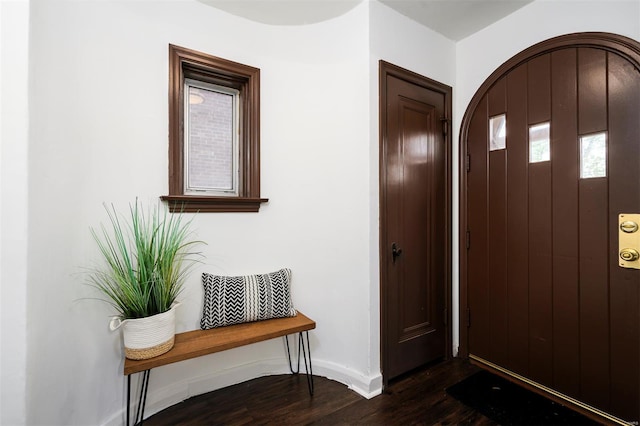 entrance foyer with baseboards and dark wood finished floors