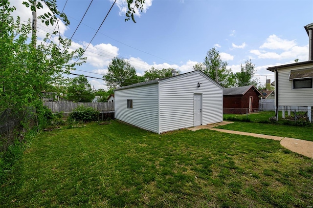 view of outbuilding with an outdoor structure and a fenced backyard