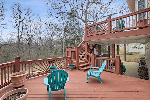 wooden deck with stairway