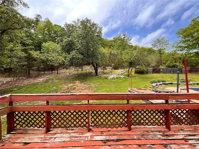 wooden terrace with a lawn