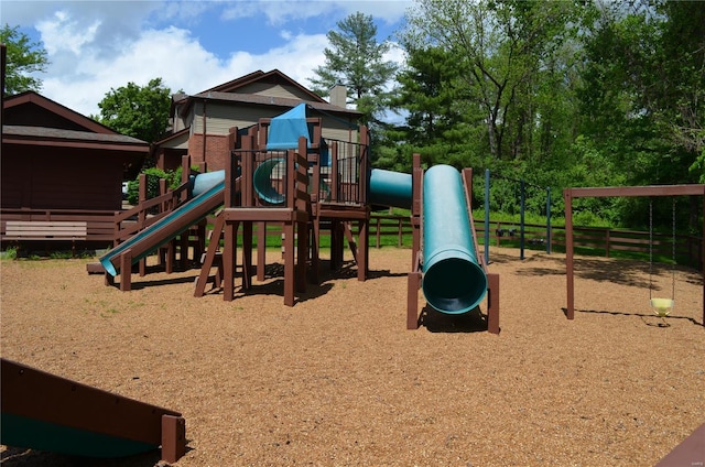community jungle gym with fence