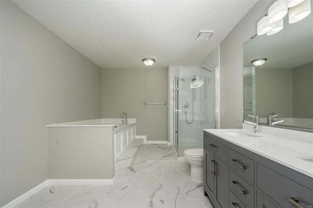bathroom featuring a sink, baseboards, a bath, and marble finish floor