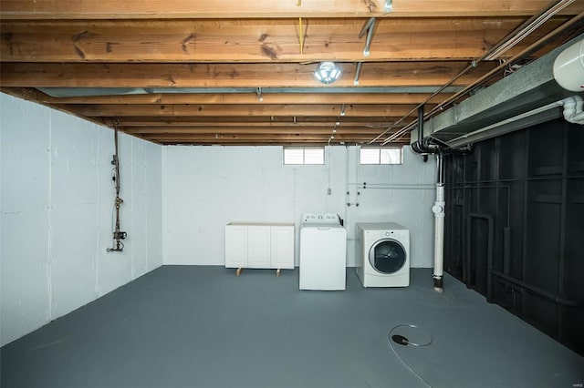 basement with independent washer and dryer