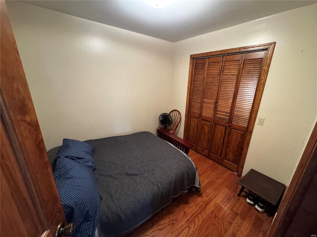 bedroom featuring a closet and wood finished floors