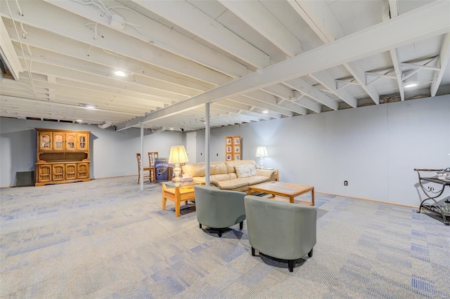 finished basement featuring carpet floors