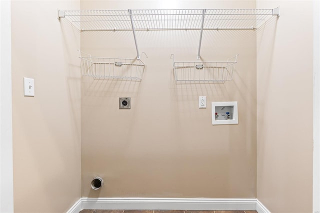 washroom featuring laundry area, electric dryer hookup, baseboards, and hookup for a washing machine