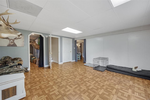 basement with arched walkways