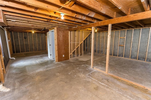 view of unfinished basement