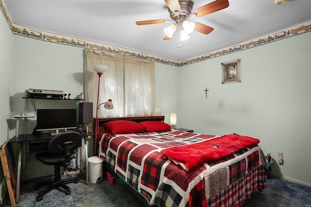 carpeted bedroom with a ceiling fan