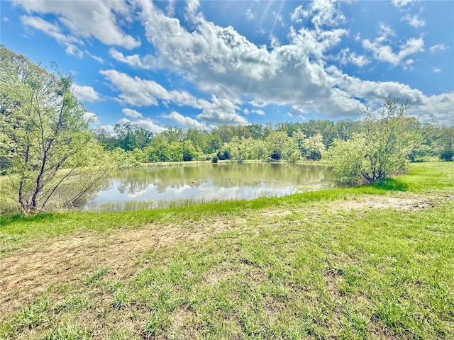 property view of water featuring a forest view