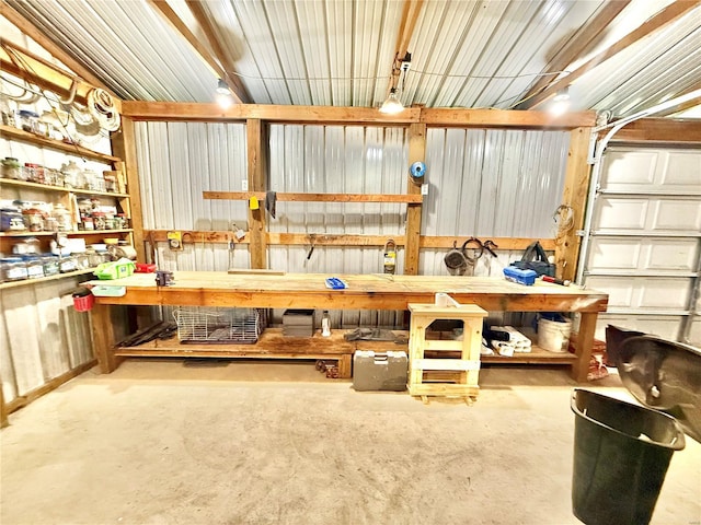 interior space featuring a workshop area