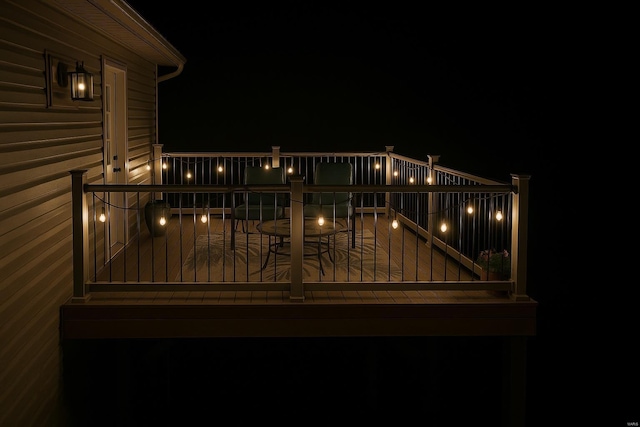 view of deck at night