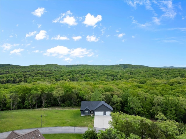 mountain view featuring a wooded view
